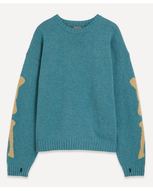 Kapital Blue Wool Bone Pattern Crew Sweater for men