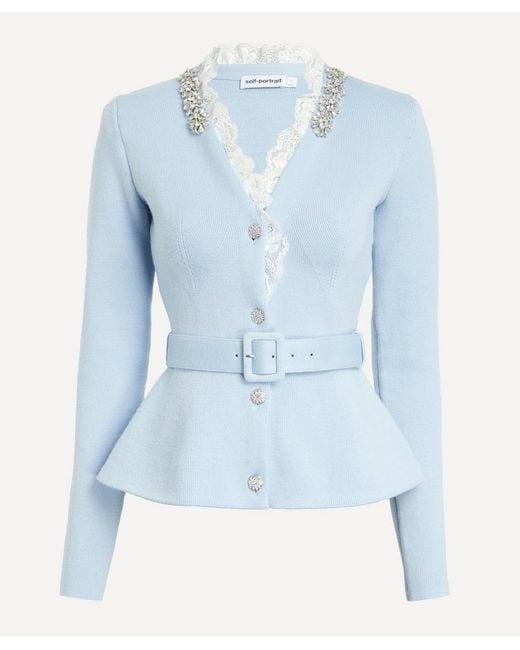 Self-Portrait Blue Crystal Trim Cardigan