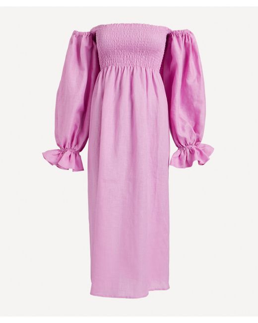 Sleeper Pink Atlanta Linen Midi-dress