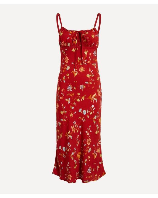 Reformation Red Camira Floral-Print Crepe Midi Dress
