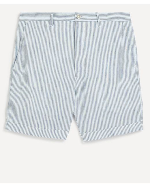 120% Lino Blue Mens Striped Linen Bermuda Shorts 38/48 for men