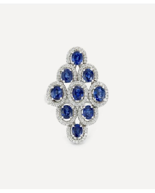 Kojis Blue 18Ct Sapphire And Diamond Multi Cluster Cocktail Ring