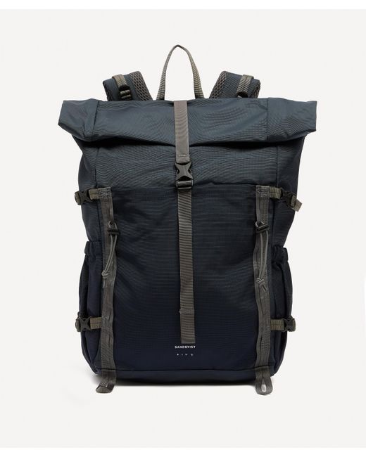 Sandqvist Blue Mens Forest Hike Recycled-nylon Roll-top Backpack for men
