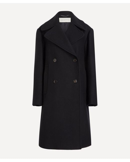 Dries Van Noten Black Double-Breasted Wool-Blend Coat