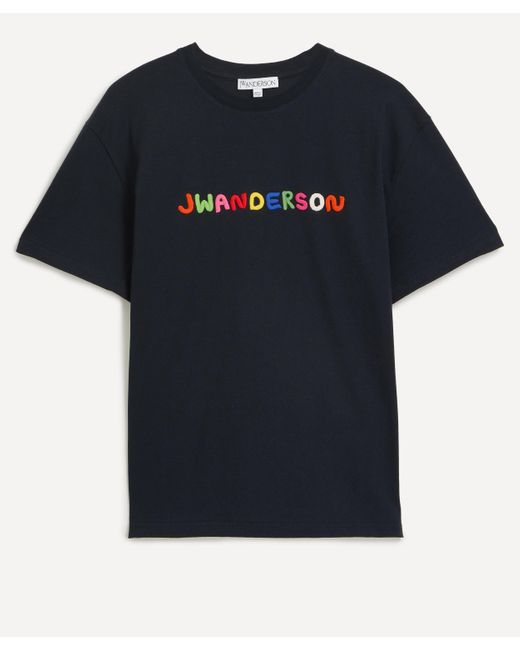 J.W. Anderson Blue Mens Logo Embroidered T-shirt for men