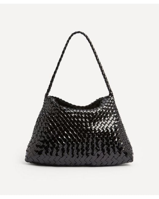 Dragon Diffusion Santa Maria Woven Patent Leather Shoulder Bag in Black ...