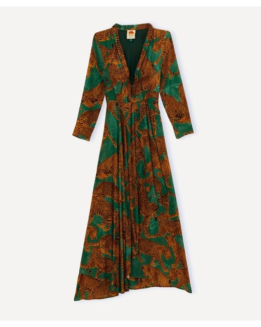 Farm Rio Women's Green Artsy Leopards Long-sleeve Maxi-dress