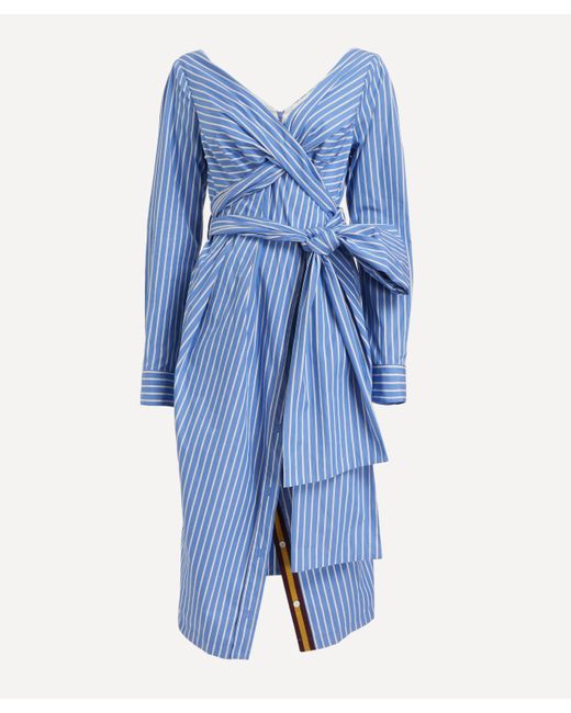 Dries Van Noten Blue Women's Striped Wrap Dress 12