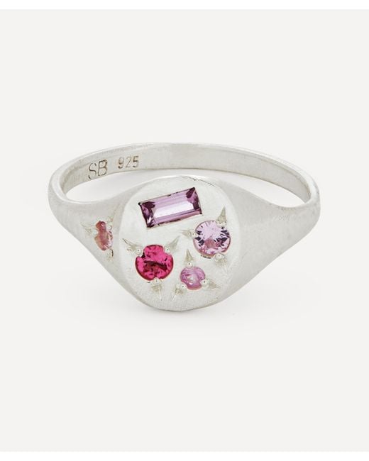 Seb Brown White Silver Neapolitan Pink Sapphire And Tourmaline Signet Ring