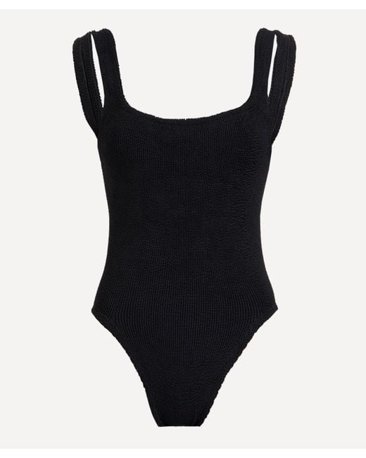 Hunza G Black Women's Square Neck Crinkle Swimsuit One Size