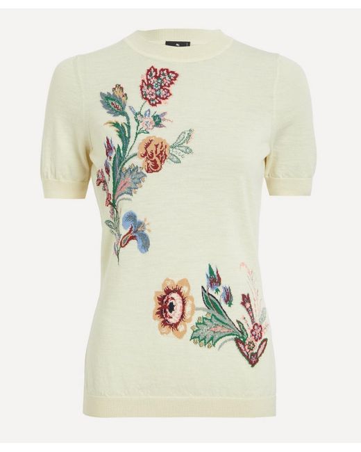 Etro White Floral Wool-Blend Jacquard Top