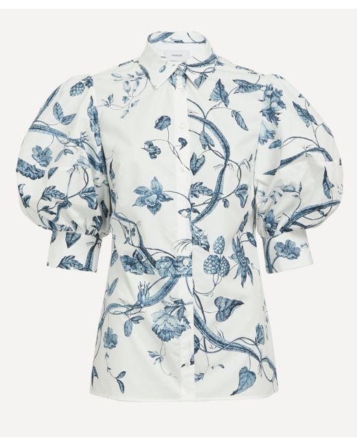 Erdem Blue Women's Ophelia Vine Puff-sleeve Collar Shirt