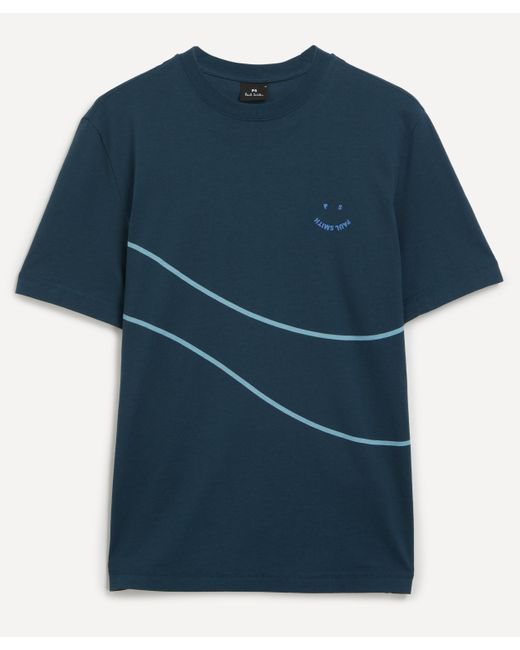 PS by Paul Smith Blue Mens Navy Cotton Happy Wave T-shirt for men