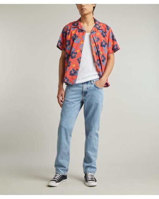 Nudie Jeans Red Mens Arthur Flower Hawaii Shirt for men