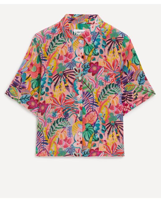 Liberty Multicolor Women's Jungle Trip Short-sleeve Silk Crepe De Chine Shirt Xxl