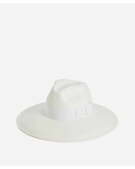 Christys' White Women's Panama Wide Fedora Ribbon Hat