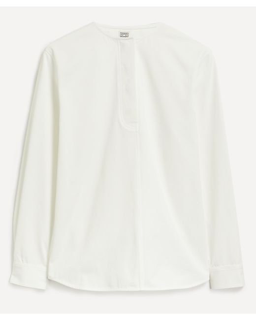 Totême  White Women's Collarless Cotton Twill Shirt 6