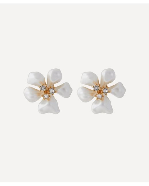 Kenneth Jay Lane White Plated Pearl Flower Clip-On Earrings