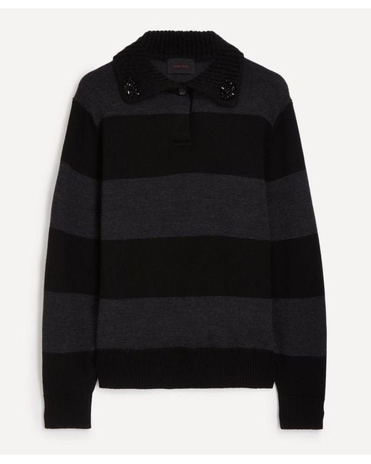 Simone Rocha Black Embellished Fuzzy Collar Rugby Jumper for men