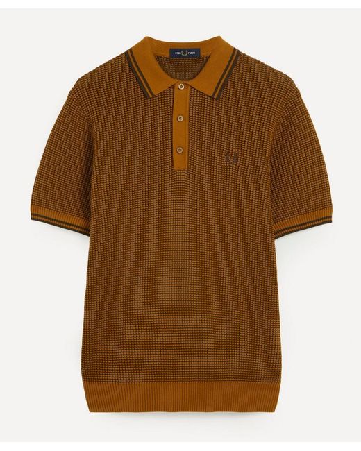 Fred Perry Brown Textured Knitted Polo Shirt for men