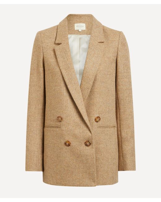 Sezane Natural Women's Chelsea Camel Ecru Herringbone Double-breasted Suit Jacket