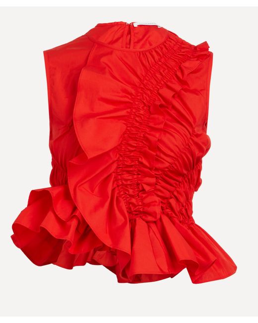 CECILIE BAHNSEN Red Women's Geo Cotton Ruffled Sleeveless Top 12