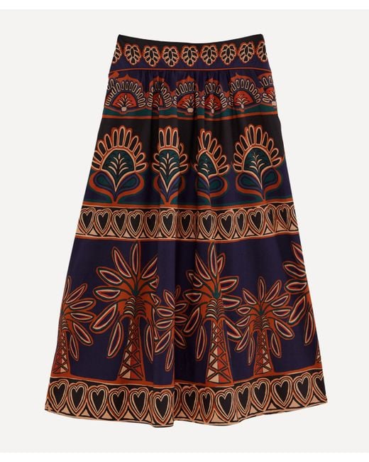 Farm Rio Red Women's Orange Ainika Tapestry Midi-skirt