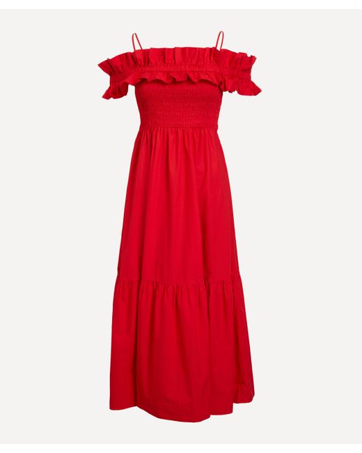 Ganni Red Women's Cotton Poplin Long Smock Dress 12