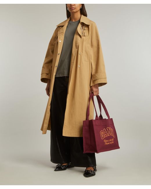 Ganni Natural Women's Twill Buckle Long Coat 10