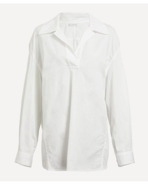 Dries Van Noten White Oversized Collared Cotton Blouse