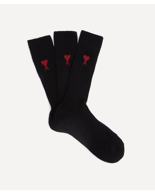 AMI Black Three-pack De Coeur Socks 39-42 for men