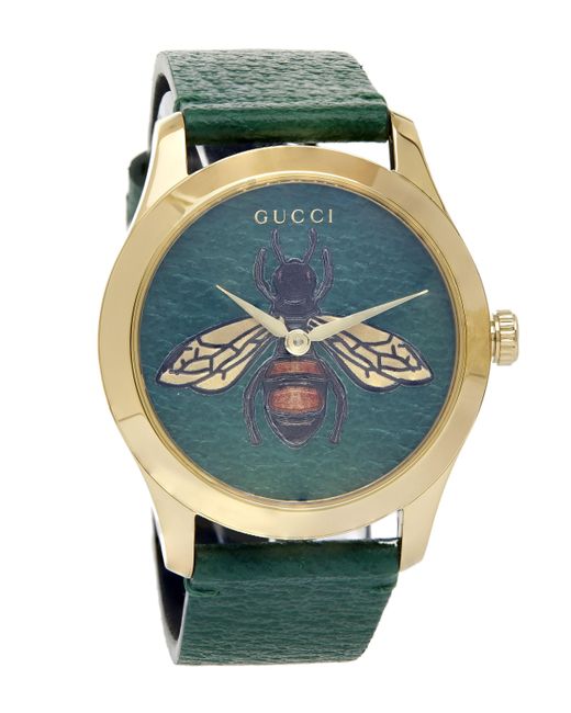 Gucci Green G-timeless Bee Print Leather Watch