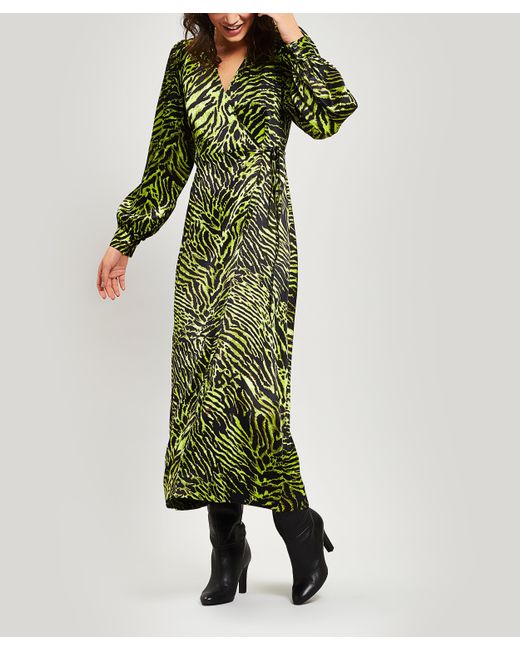 Ganni Green Silk Stretch Satin Dress