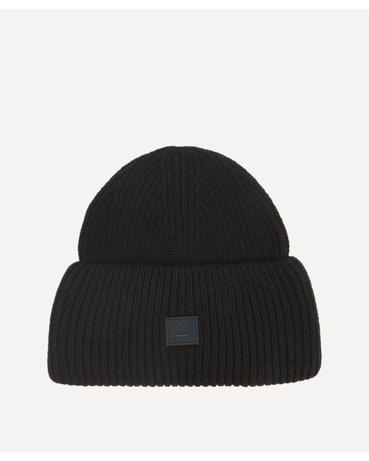 Acne Black Mens Small Face Logo Wool Beanie Hat One Size for men