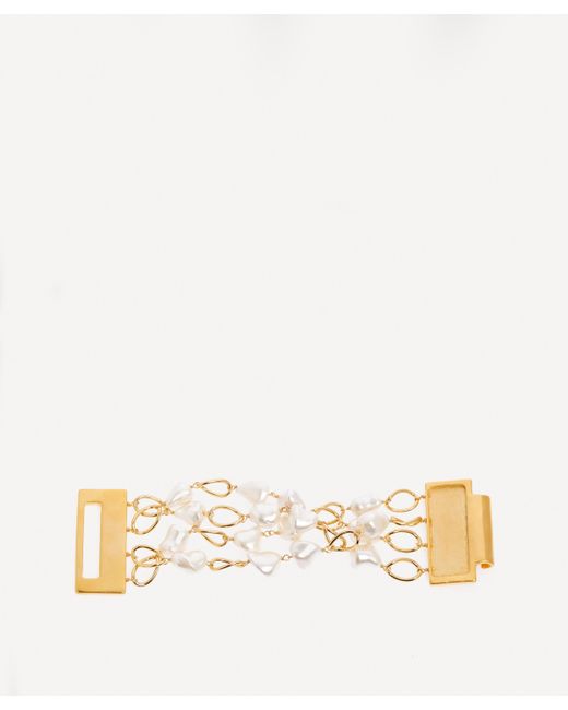Kenneth Jay Lane Natural 20ct Gold-plated Four Row Nugget Pearl Stations Chain Bracelet One Size