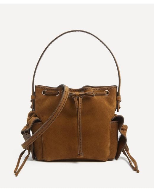 Acne Brown Multi-Pocket Mini Suede Bucket Bag