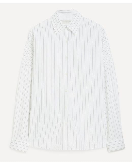 Dries Van Noten White Striped Cotton Cocoon Shirt