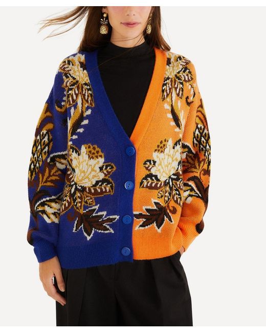Farm Rio Blue Arabesque Paradise Mixed Print Cardigan
