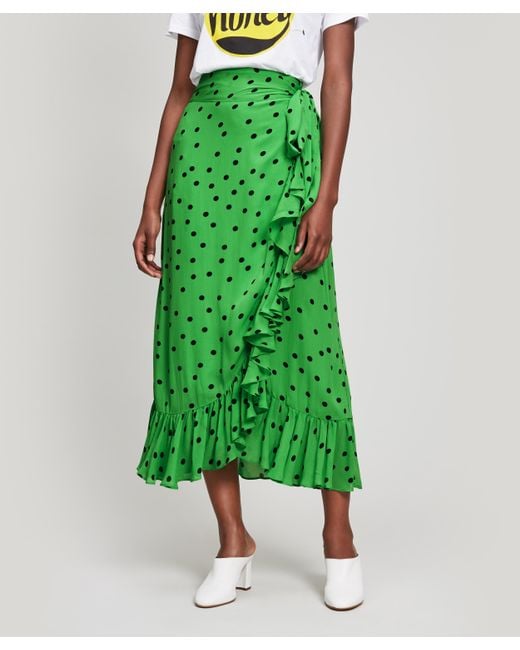 Ganni Green Dainty Georgette Wrap Skirt