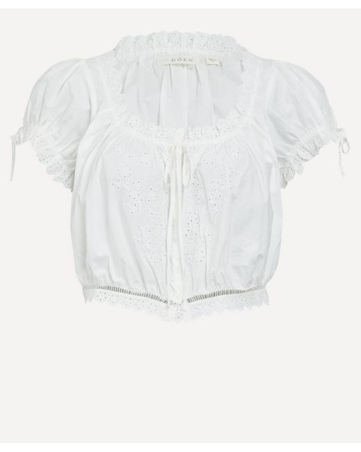 Doen White Nera Cotton Floral Eyelet Top