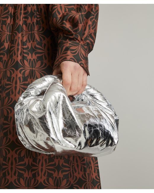 Dries Van Noten White Women's Twisted Handle Metallic Tote Bag One Size