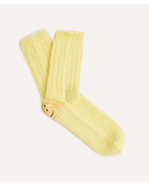 Kapital Yellow Mens Three-pack Rainbow Happy Heel Socks One Size for men