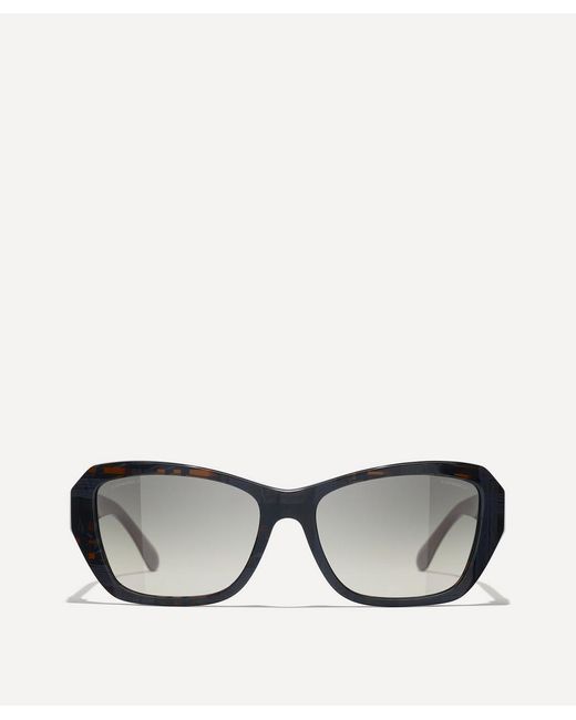 Chanel Black Chain-Detail Acetate Square Sunglasses