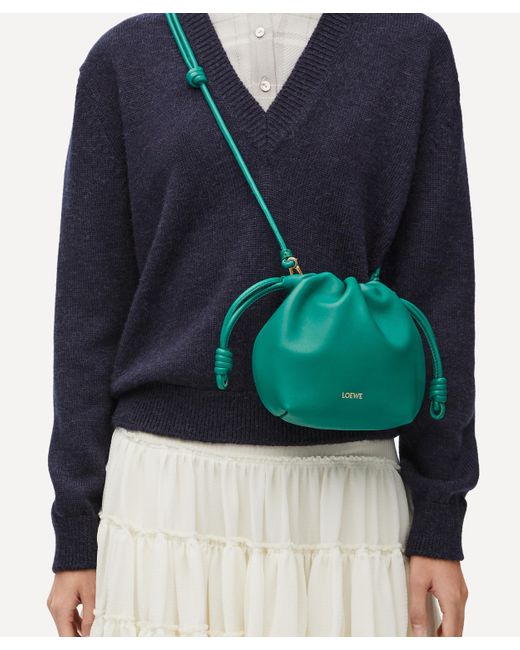 Loewe Green Women's Flamenco Mini Leather Clutch Bag One Size