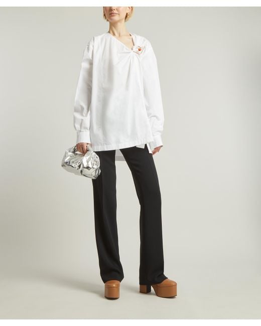 Dries Van Noten White Women's Embellished Twisted Oversized Shirt 12