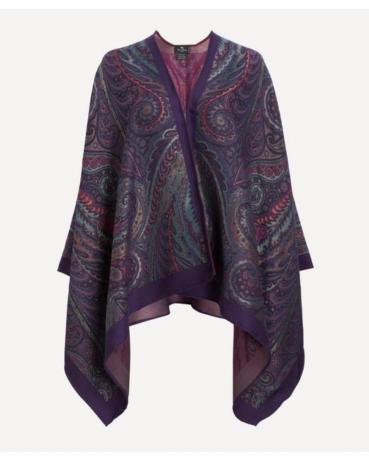 Etro Blue Wool-Blend Paisley Poncho
