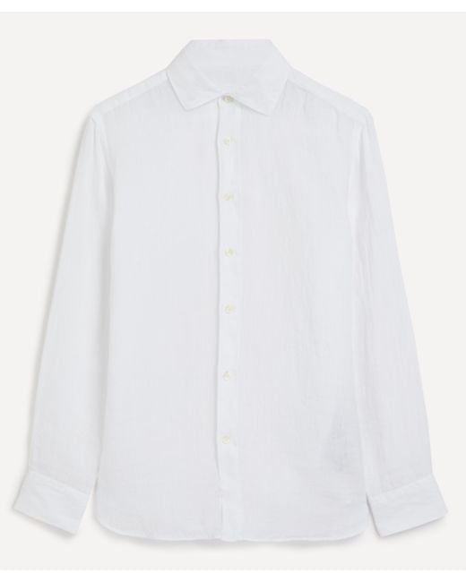 120% Lino White Mens Slim Fit Classic Linen Shirt for men