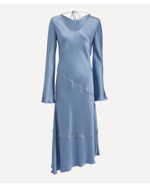 Acne Women's Dusty Blue Long Satin Dress 8