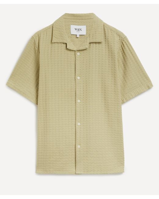 Wax London Green Mens Didcot Short-sleeve Textural Wave Stripe Shirt for men