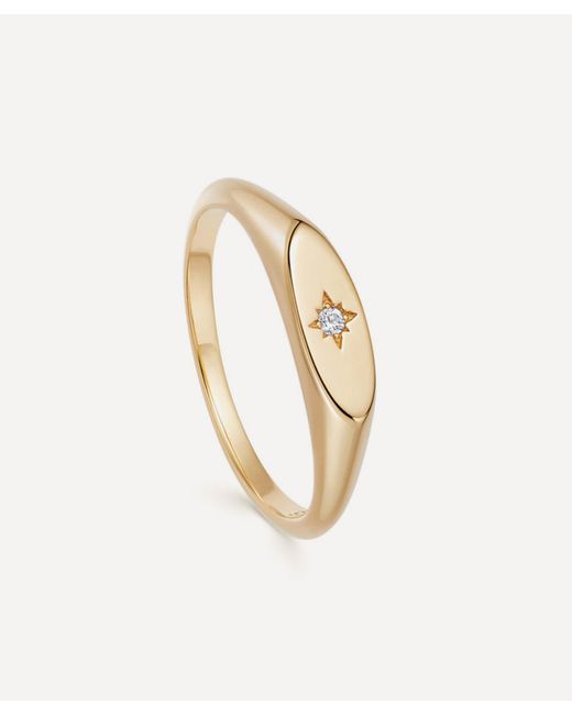 Astley Clarke Gold Plated Vermeil Silver Celestial Orbit White Sapphire Signet Ring